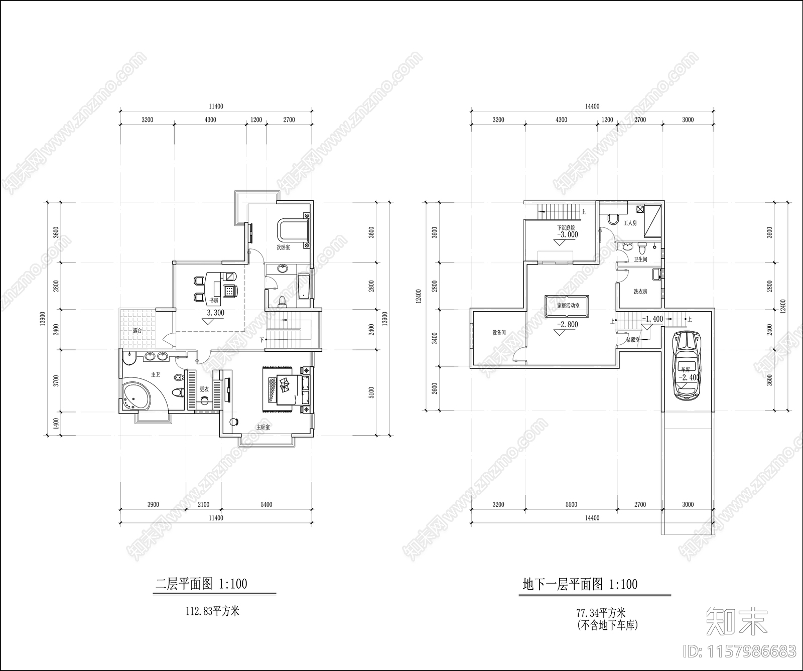 310平米别墅平面图cad施工图下载【ID:1157986683】