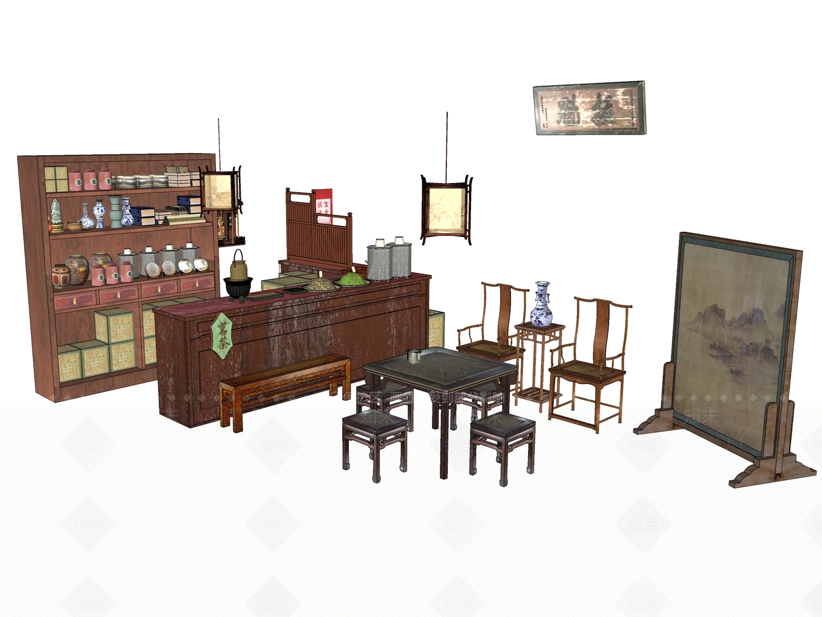中式古代店铺杂货铺SU模型下载【ID:1158243069】