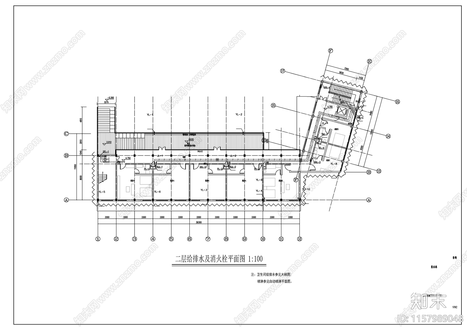 商业客栈酒店建筑给排水施工图下载【ID:1157989048】