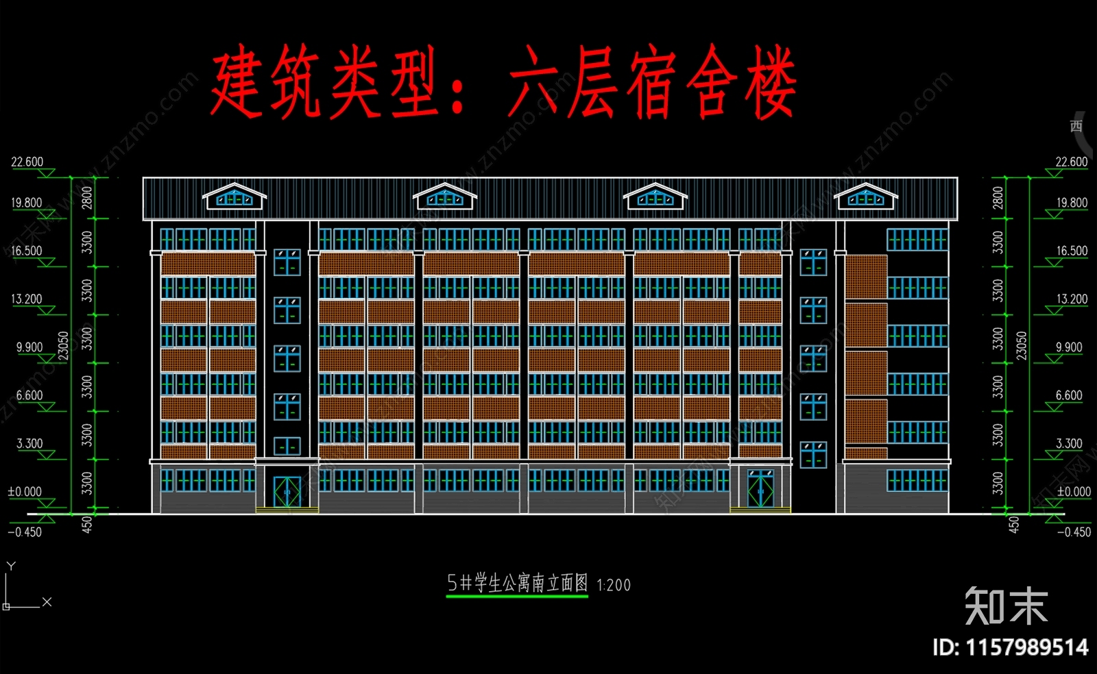 六层宿舍楼cad施工图下载【ID:1157989514】