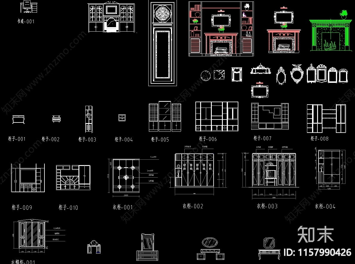 柜子图库大全cad施工图下载【ID:1157990426】