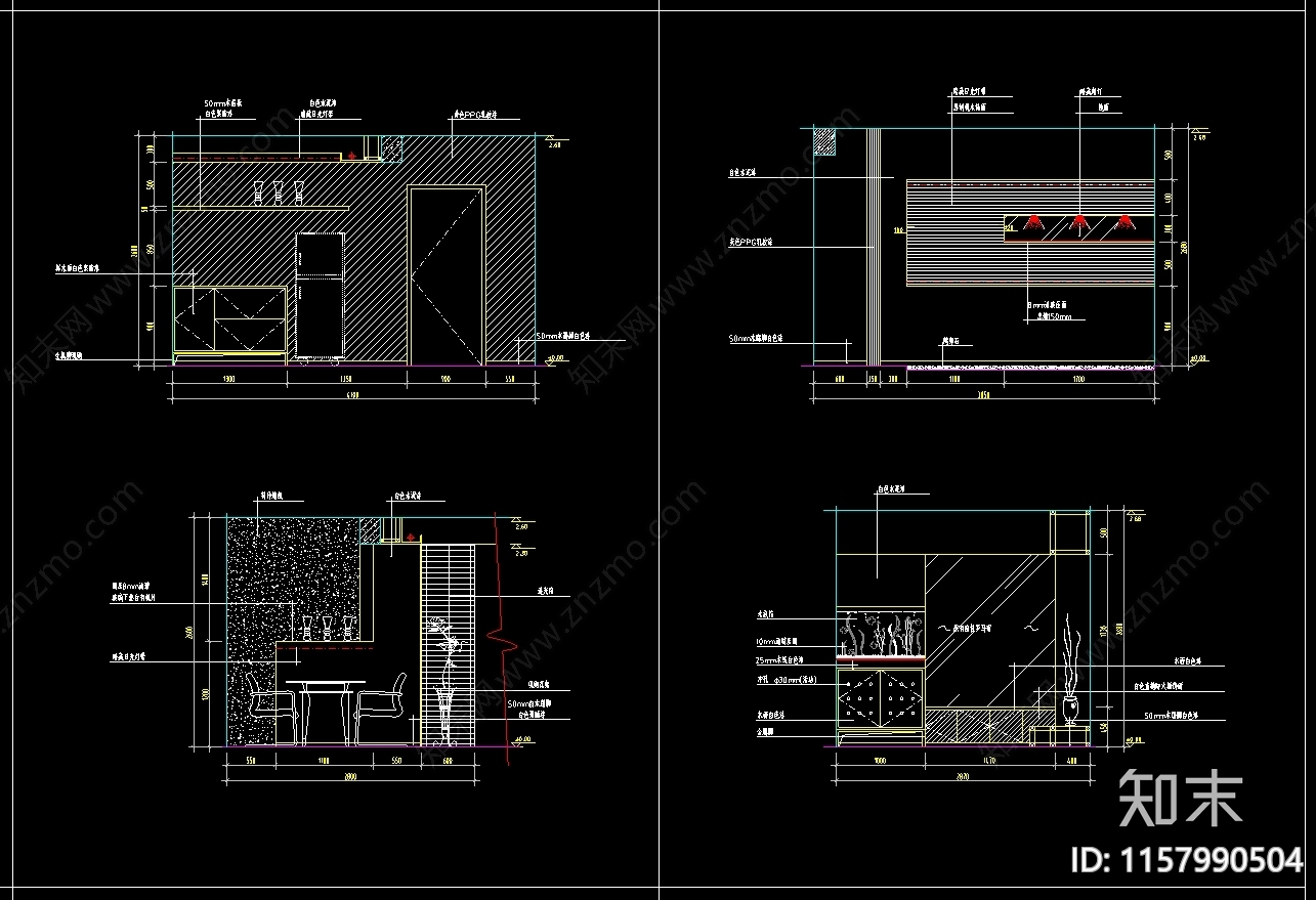 家装餐厅立面图cad施工图下载【ID:1157990504】