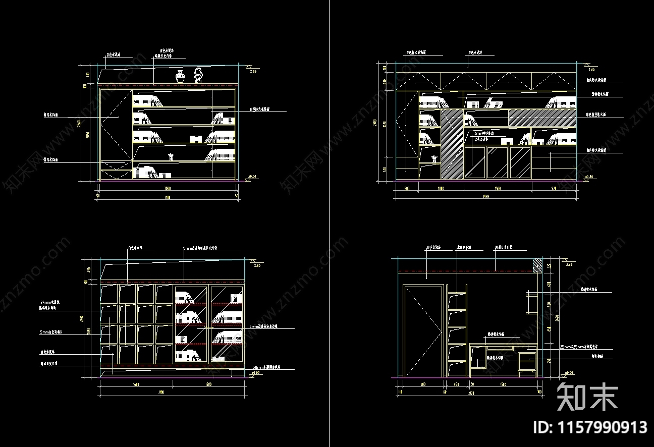 书柜里面图集cad施工图下载【ID:1157990913】