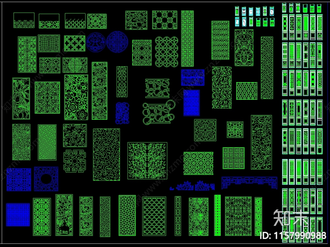 中式雕花格栅花格图库大全施工图下载【ID:1157990988】