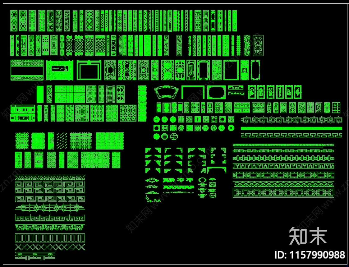 中式雕花格栅花格图库大全施工图下载【ID:1157990988】