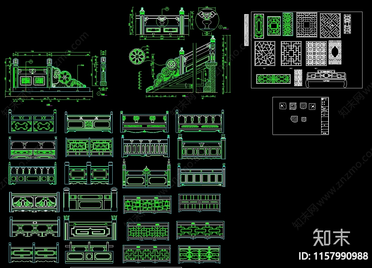 中式雕花格栅花格图库大全施工图下载【ID:1157990988】