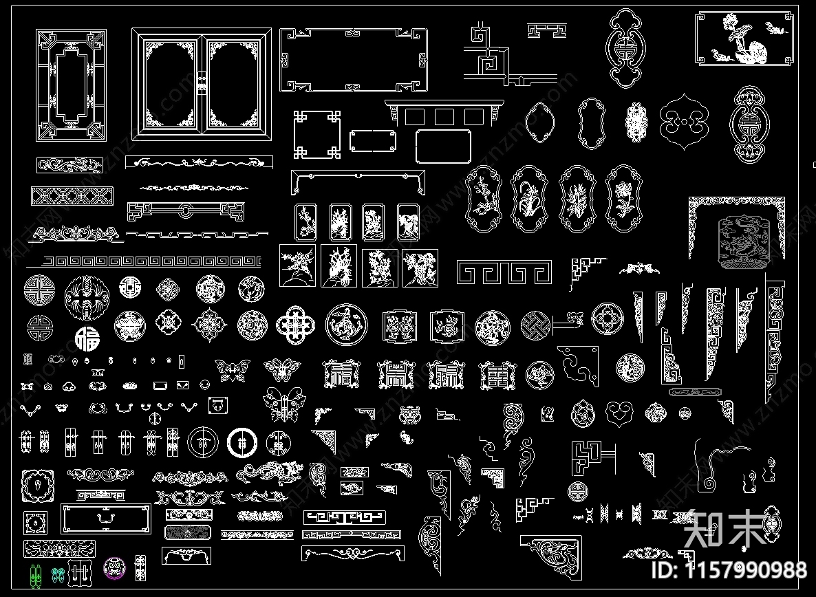 中式雕花格栅花格图库大全施工图下载【ID:1157990988】