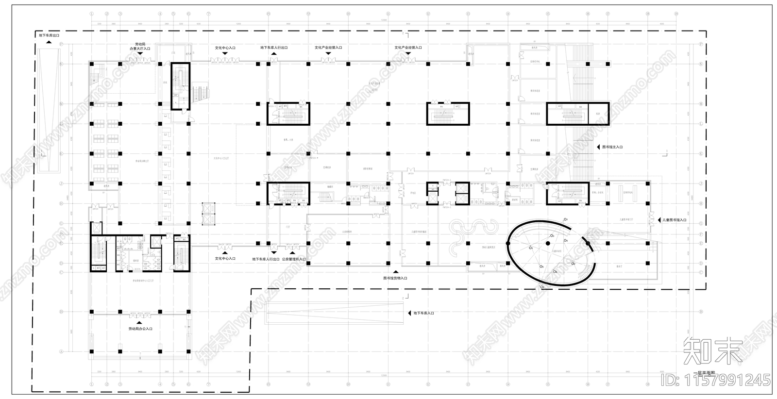 现代风格八层图书馆建筑设计方案cad施工图下载【ID:1157991245】