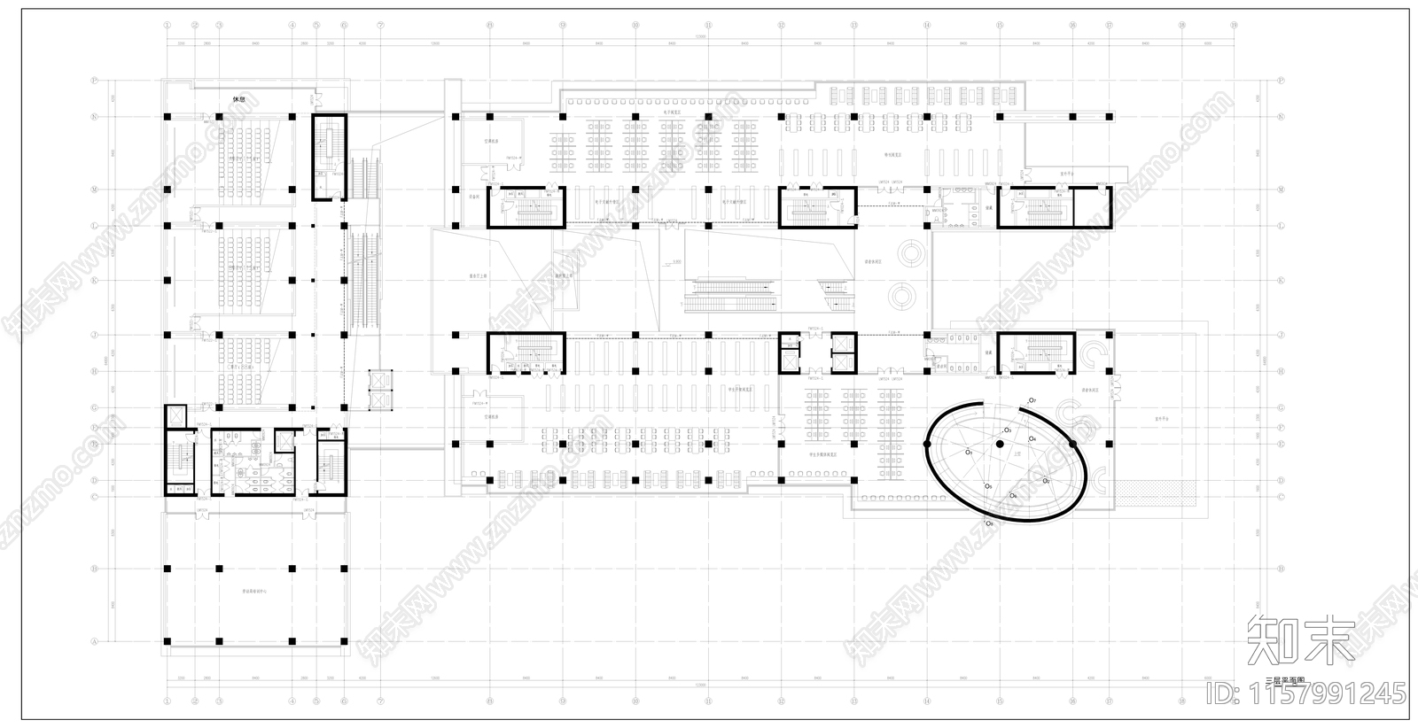 现代风格八层图书馆建筑设计方案cad施工图下载【ID:1157991245】