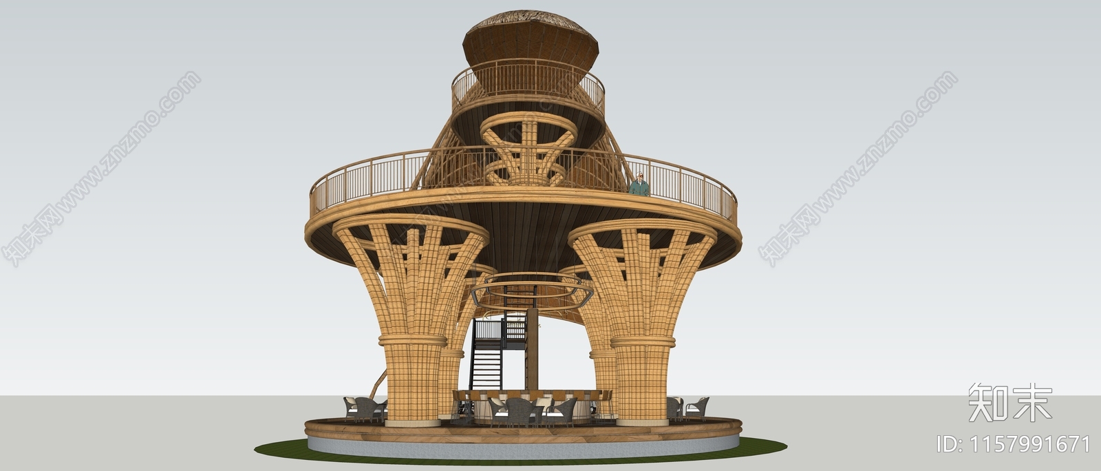 现代竹建筑观景台SU模型下载【ID:1157991671】