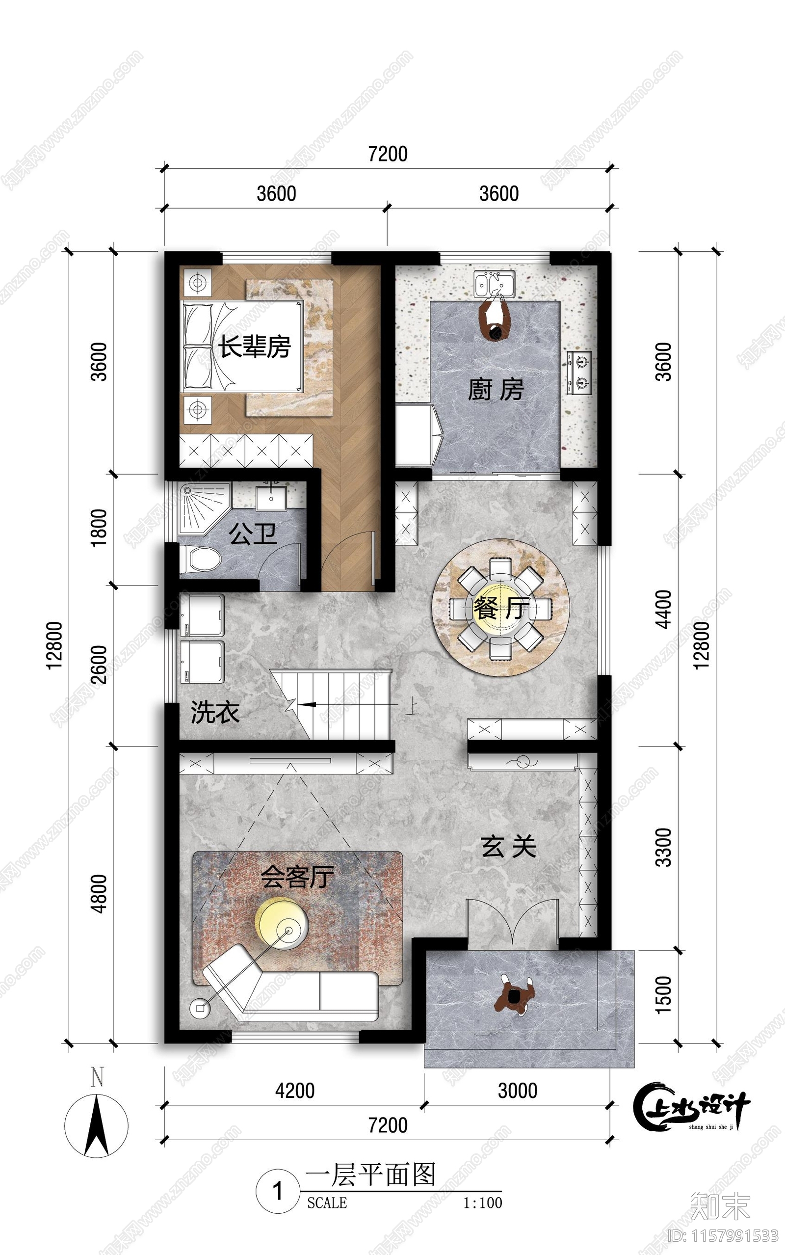 面宽7米进深13米三层自建房cad施工图下载【ID:1157991533】