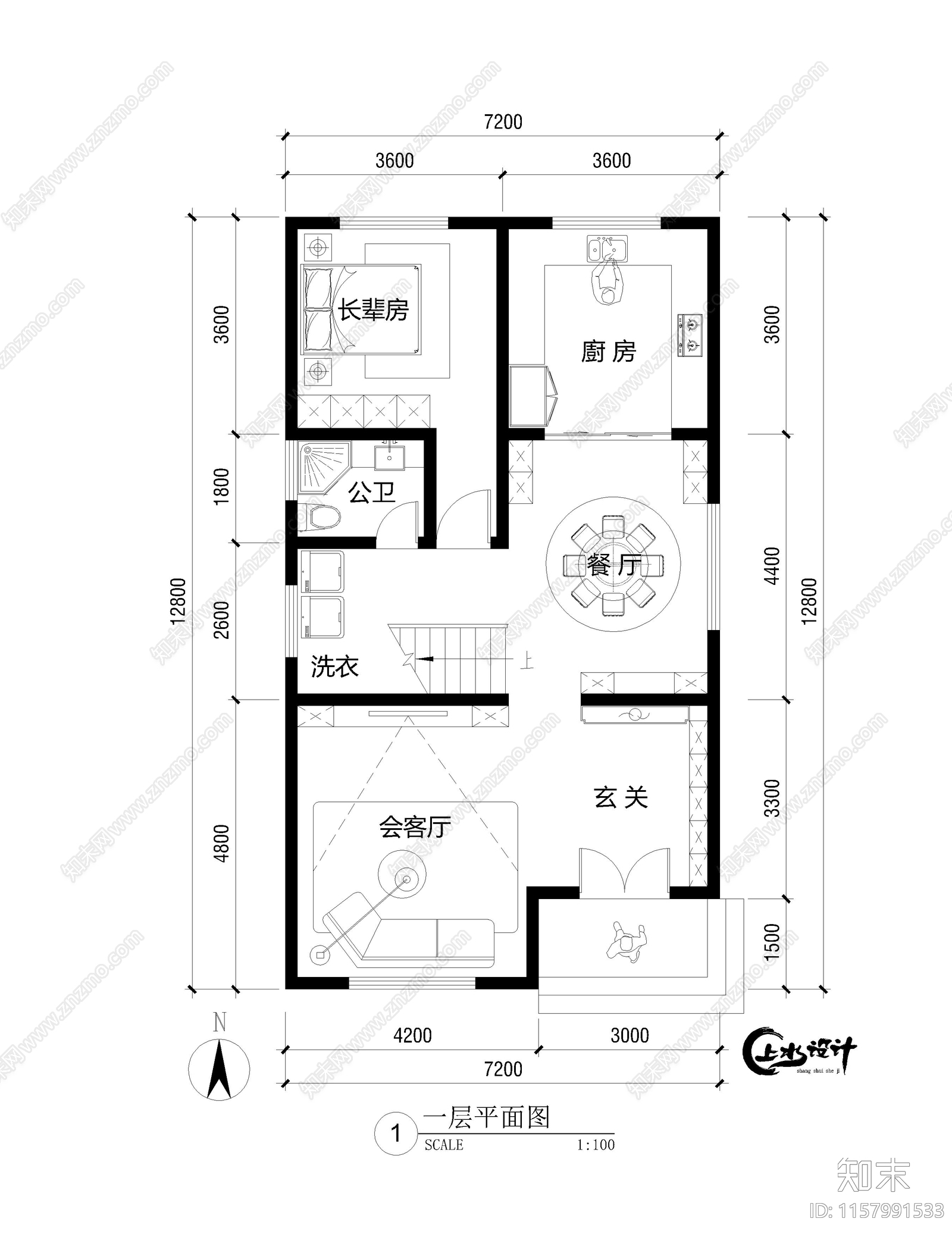 面宽7米进深13米三层自建房cad施工图下载【ID:1157991533】