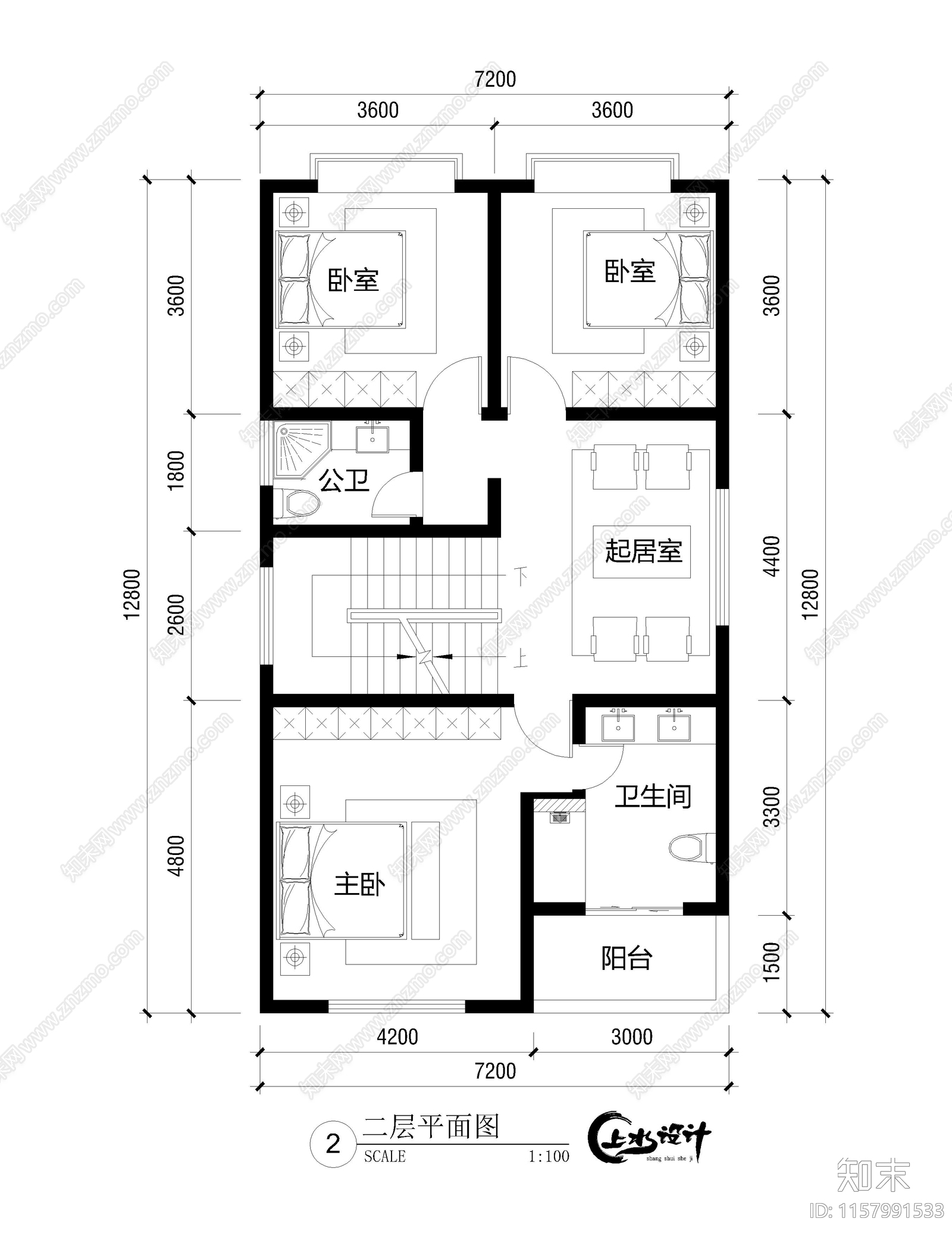 面宽7米进深13米三层自建房cad施工图下载【ID:1157991533】