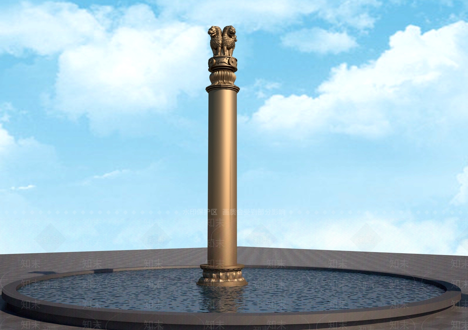 现代狮子图腾柱3D模型下载【ID:1157993491】