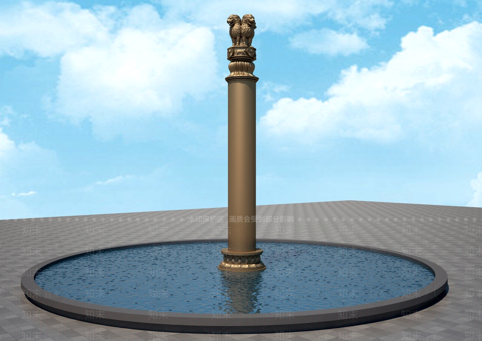 现代狮子图腾柱3D模型下载【ID:1157993491】