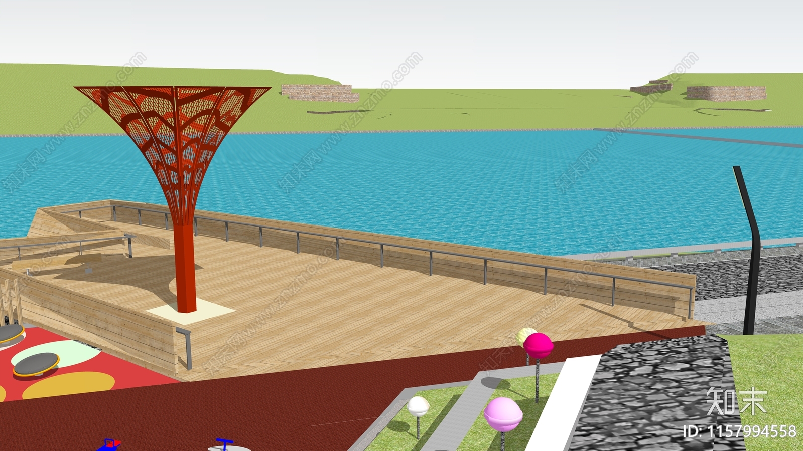现代滨水观景台SU模型下载【ID:1157994558】