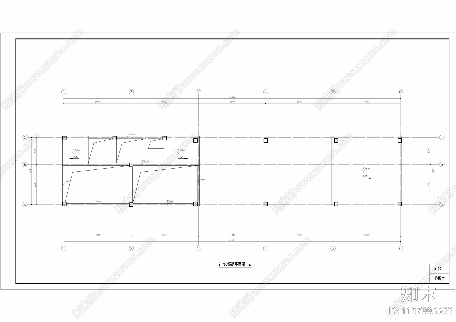 公共卫生间一建筑结构图cad施工图下载【ID:1157995565】