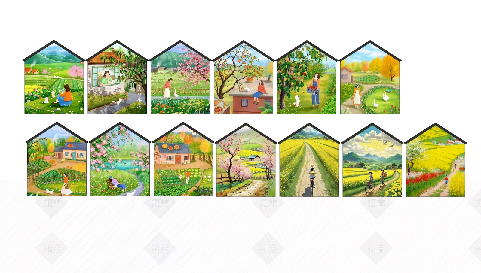 新中式墙面彩绘SU模型下载【ID:1157996741】