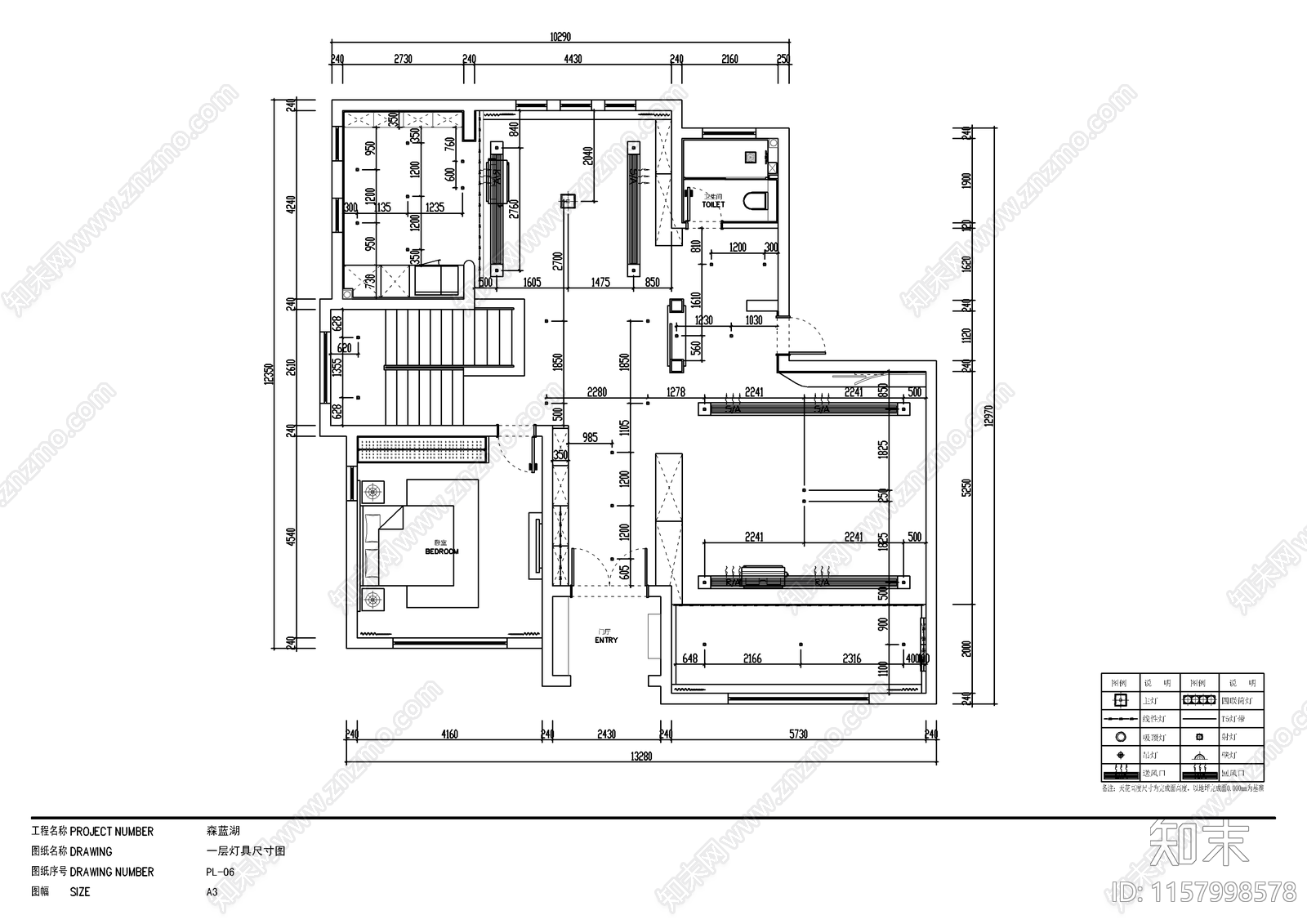 奶油风平层室内装修设计图cad施工图下载【ID:1157998578】