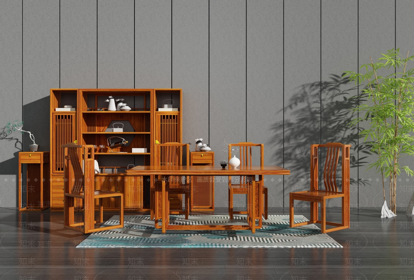 中式餐厅家具3D模型下载【ID:1157998700】