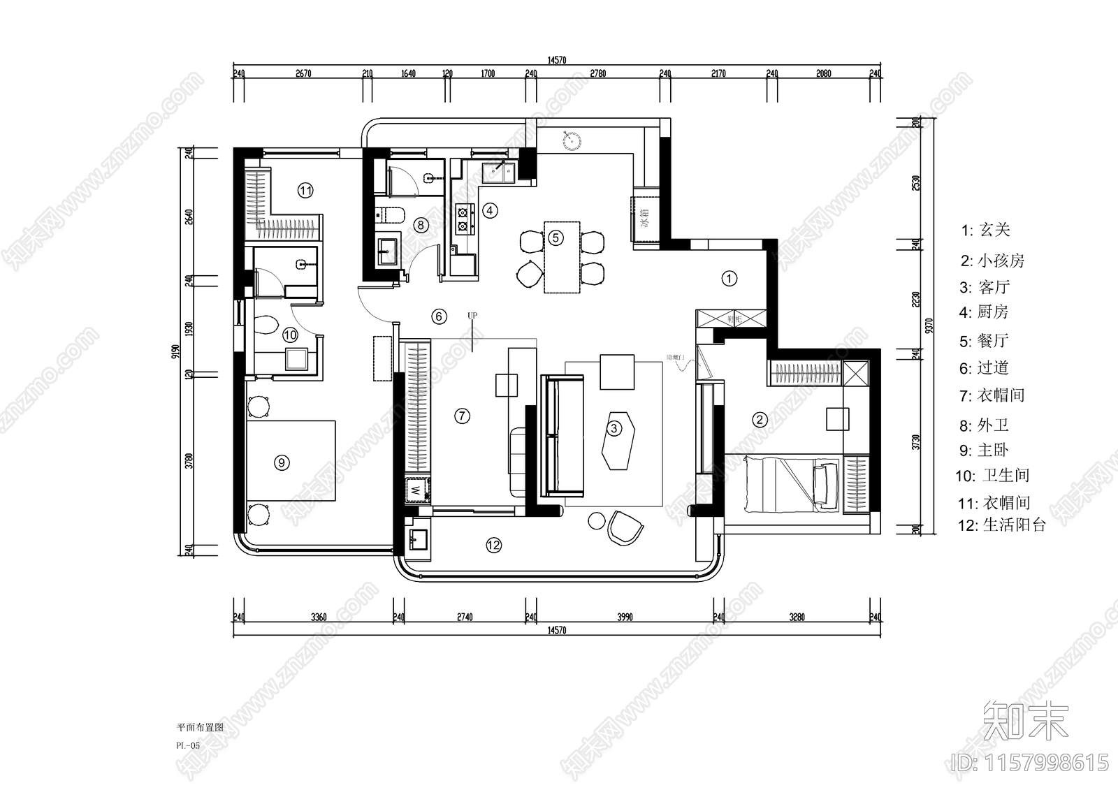 奶油风大平层室内装修设计图cad施工图下载【ID:1157998615】