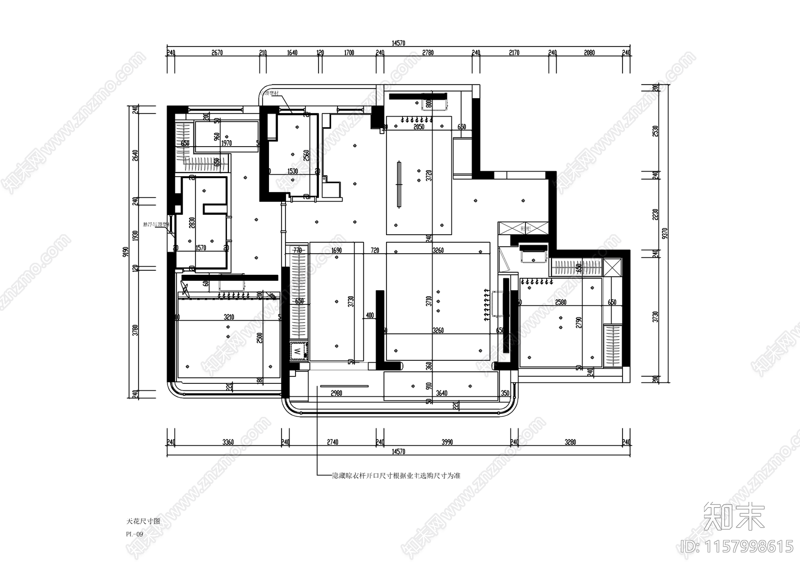 奶油风大平层室内装修设计图cad施工图下载【ID:1157998615】