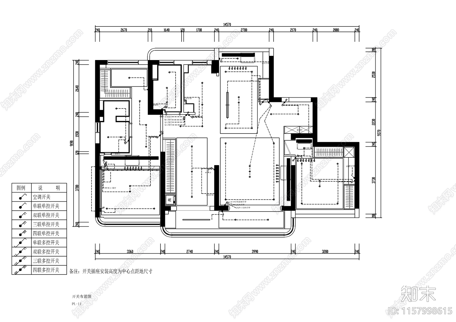 奶油风大平层室内装修设计图cad施工图下载【ID:1157998615】