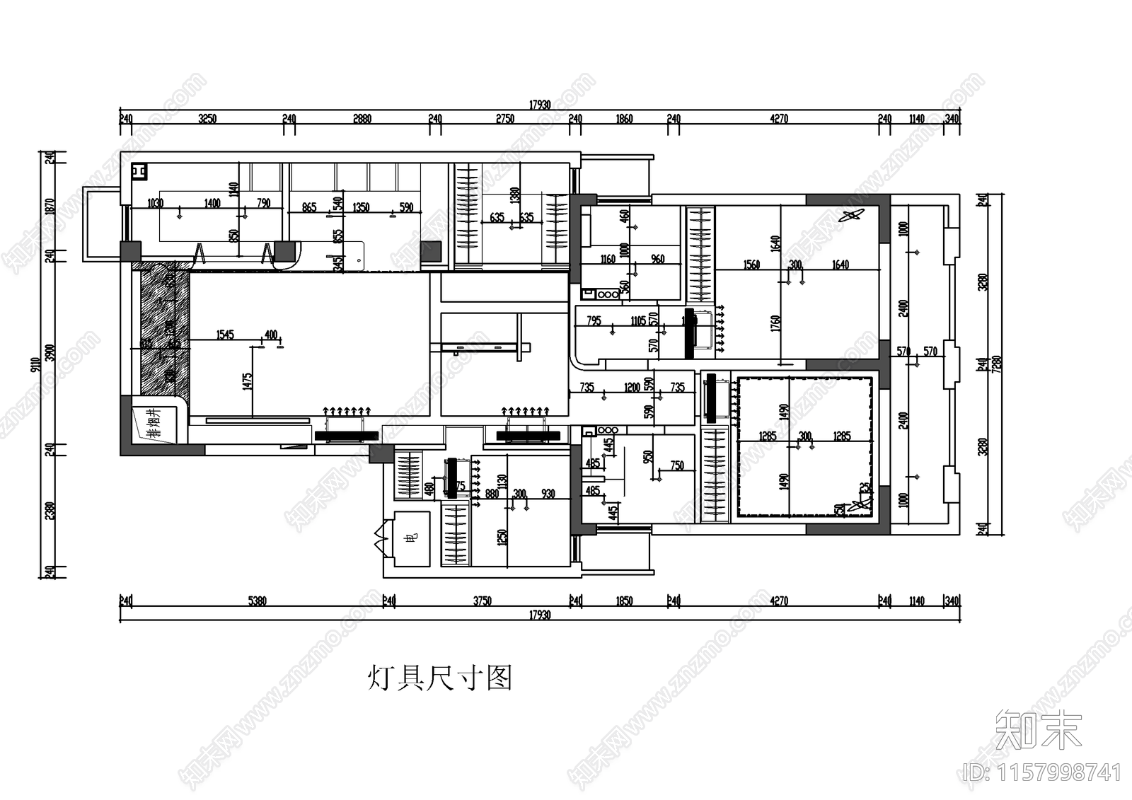 奶油风大平层室内装修设计图cad施工图下载【ID:1157998741】