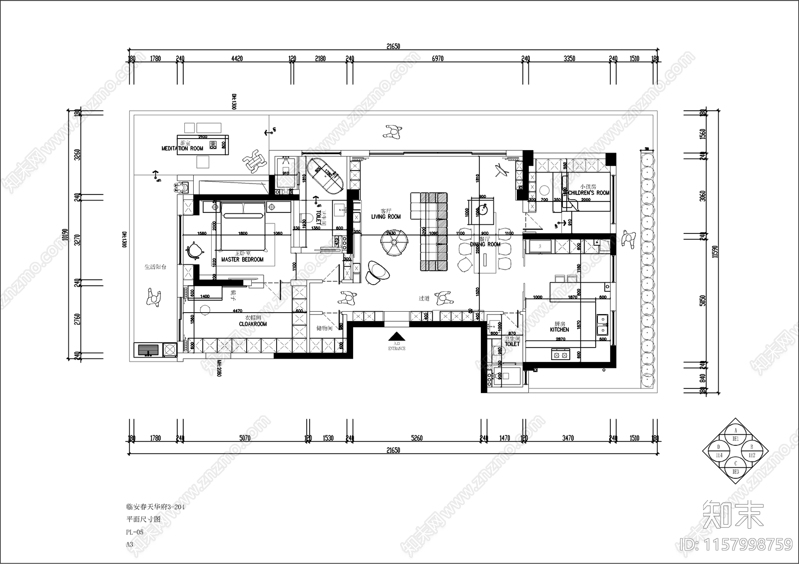 奶油风大平层室内装修设计图cad施工图下载【ID:1157998759】