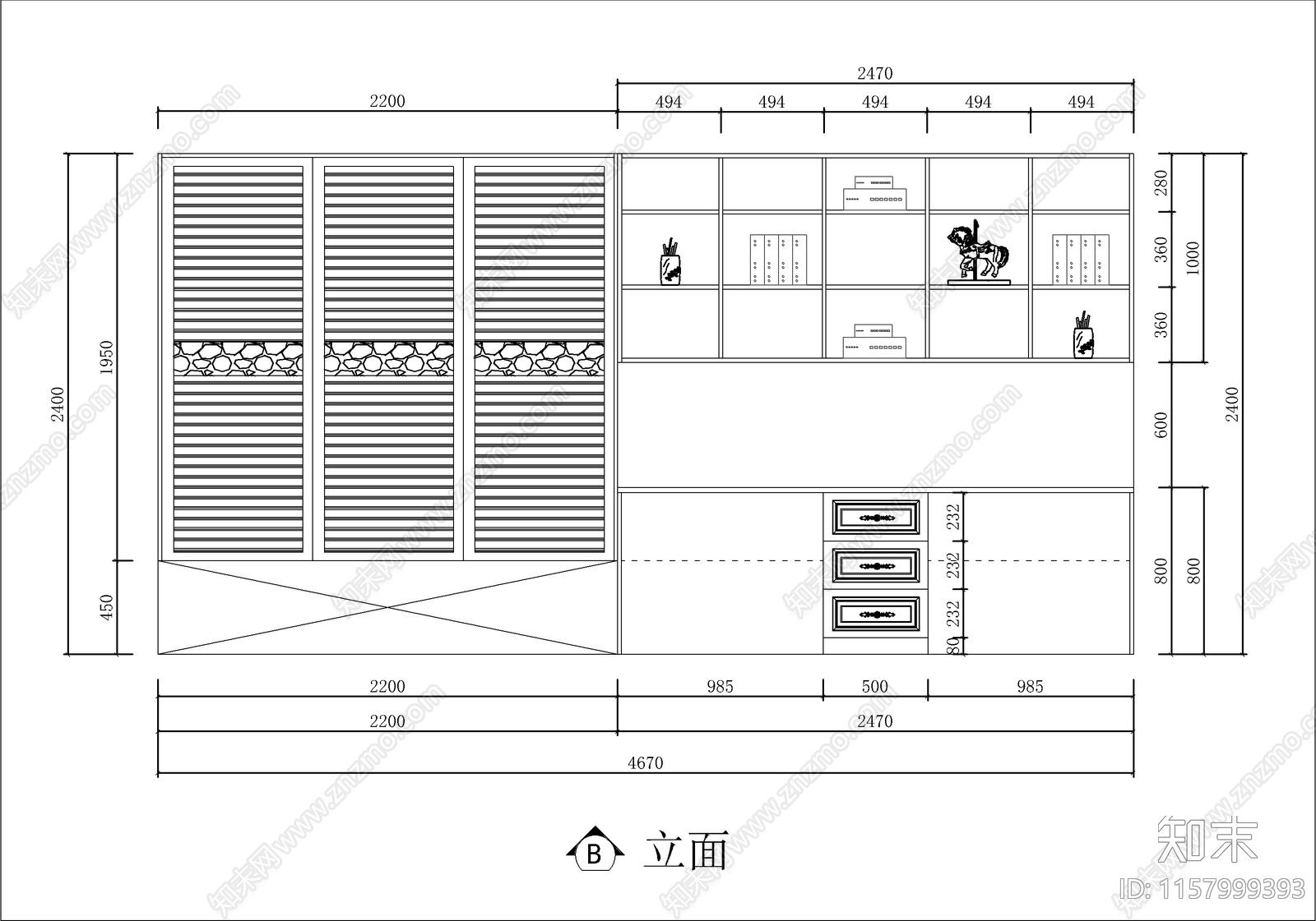 现代榻榻米衣柜cad施工图下载【ID:1157999393】