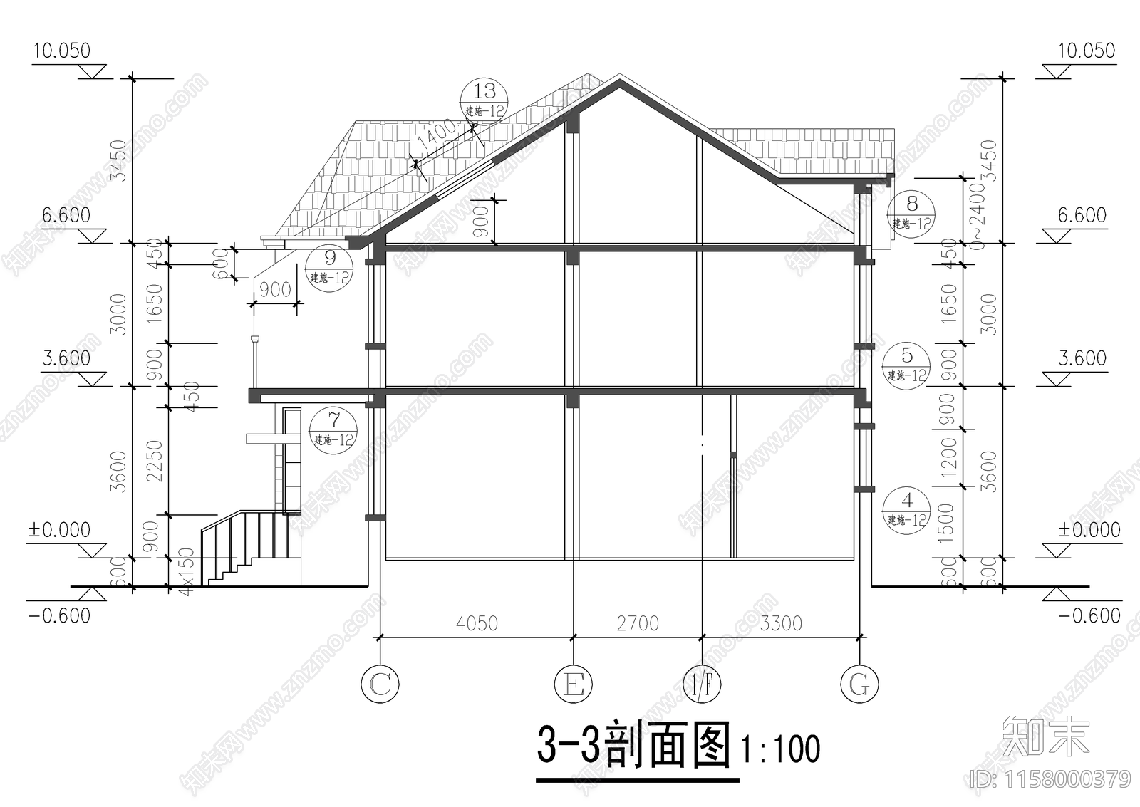 现代三层别墅建筑设计cad施工图下载【ID:1158000379】
