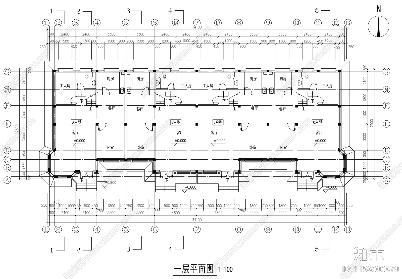现代三层别墅建筑设计cad施工图下载【ID:1158000379】