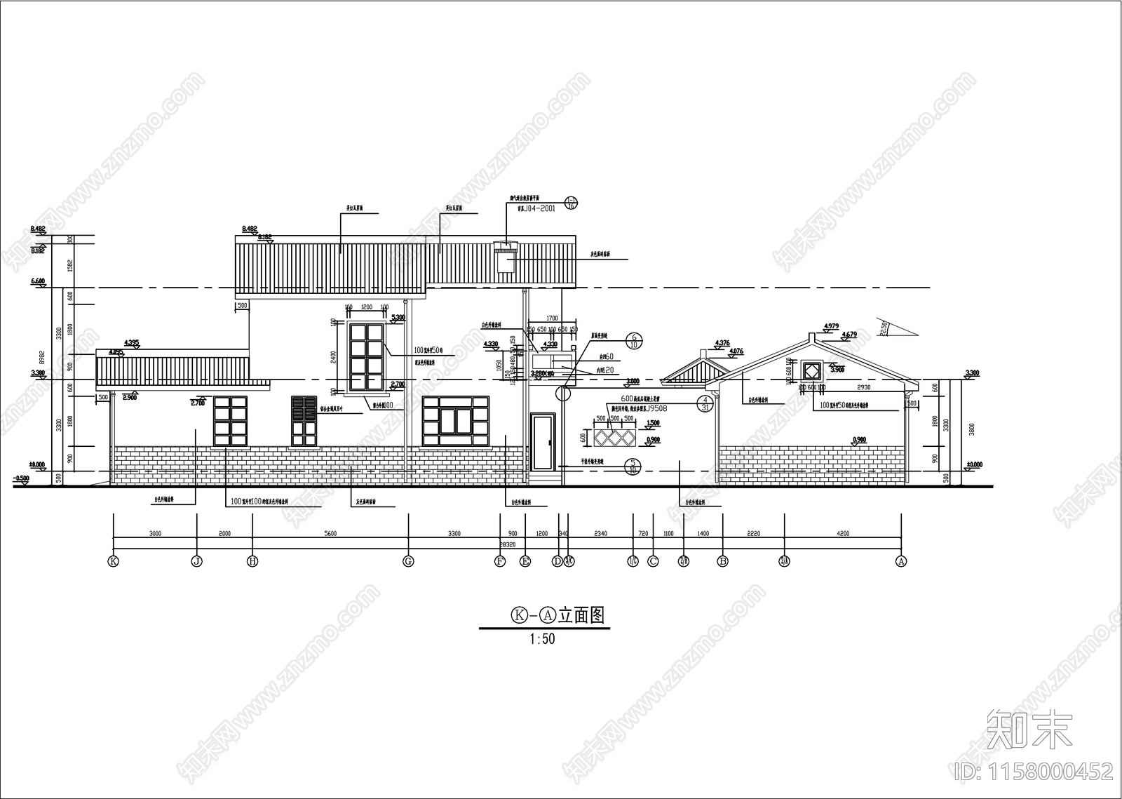 中式两层别墅建筑设计cad施工图下载【ID:1158000452】