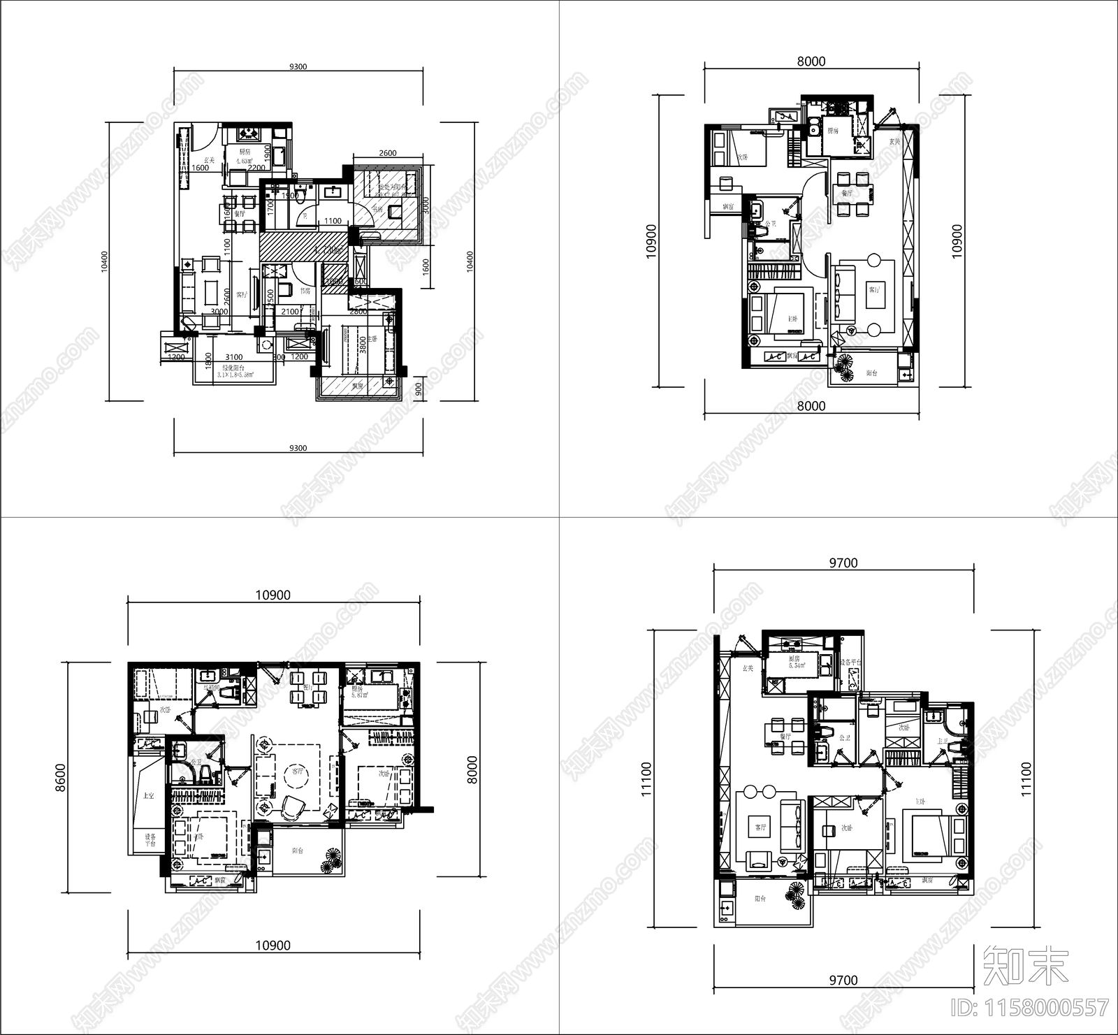 常用住宅小区标准化户型图库cad施工图下载【ID:1158000557】