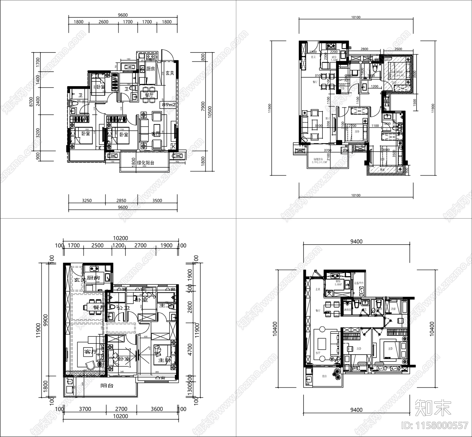 常用住宅小区标准化户型图库cad施工图下载【ID:1158000557】