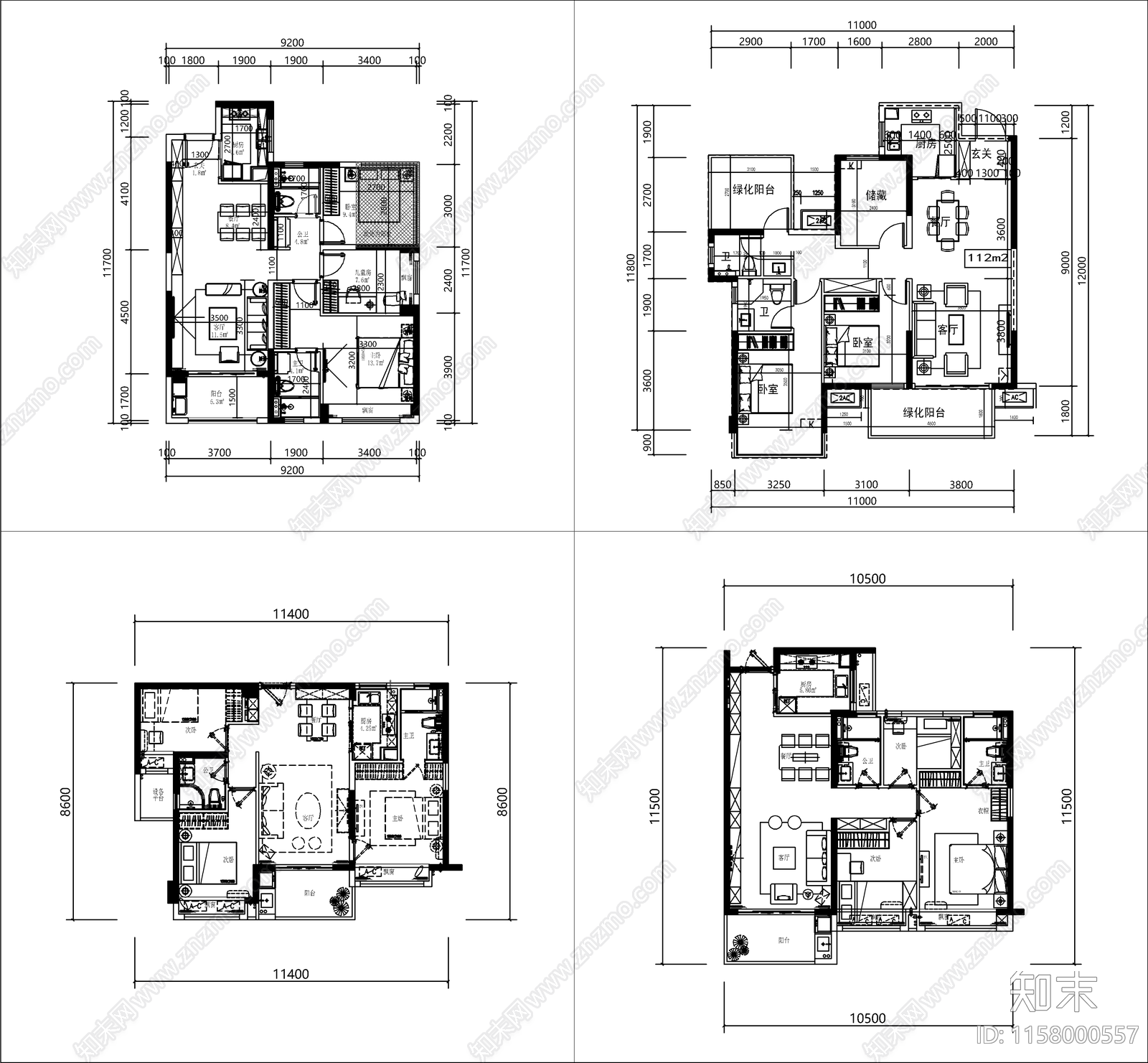 常用住宅小区标准化户型图库cad施工图下载【ID:1158000557】