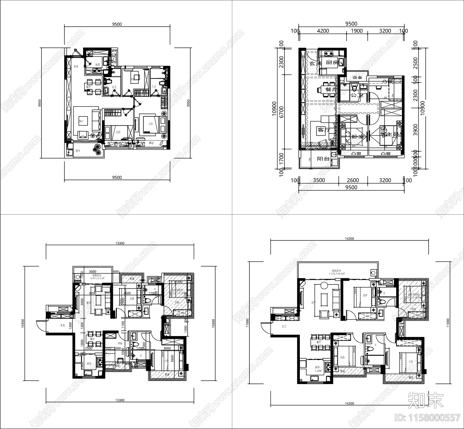 常用住宅小区标准化户型图库cad施工图下载【ID:1158000557】