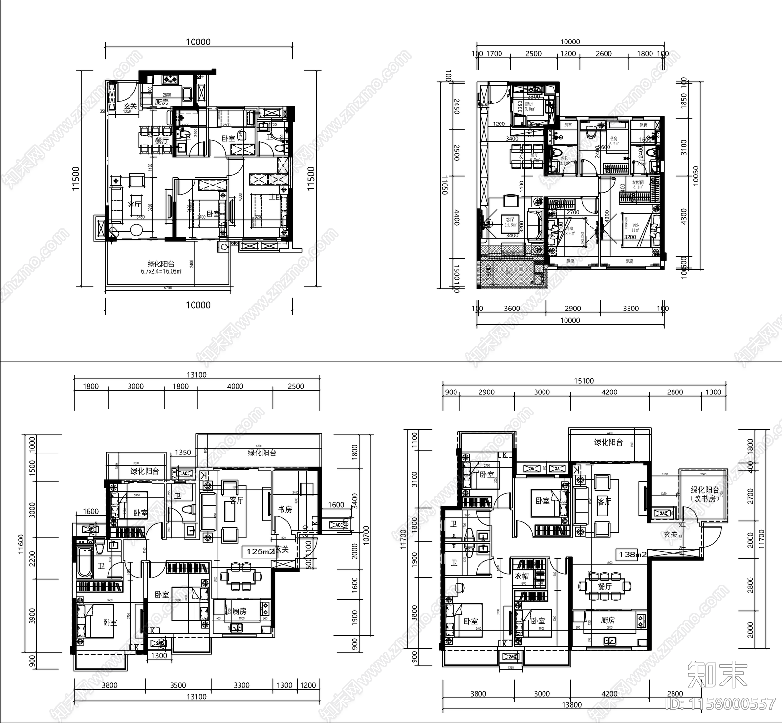 常用住宅小区标准化户型图库cad施工图下载【ID:1158000557】