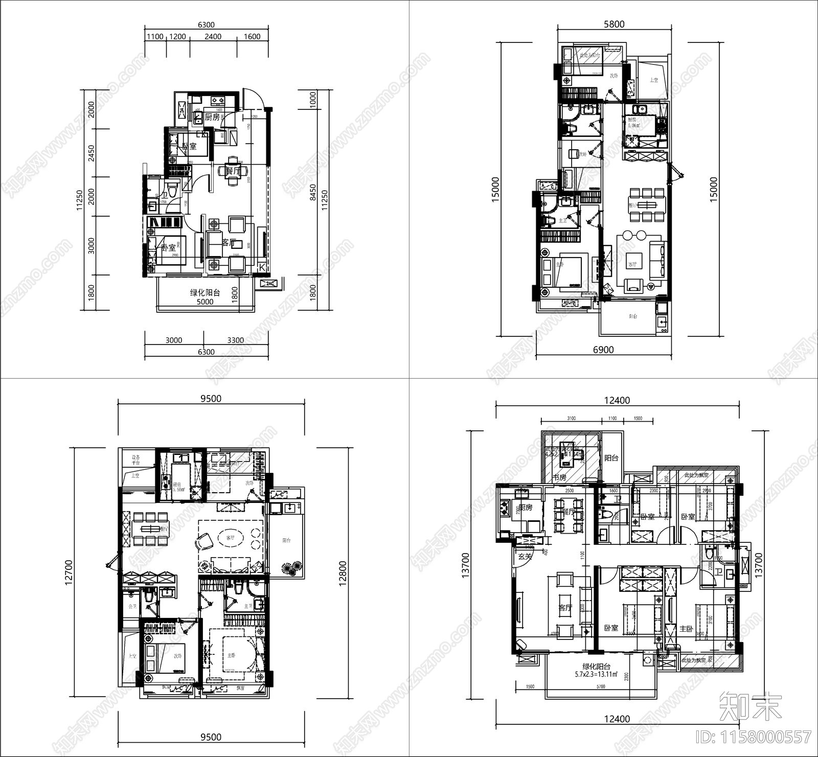 常用住宅小区标准化户型图库cad施工图下载【ID:1158000557】