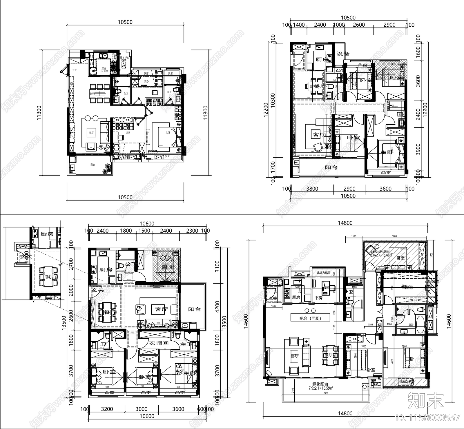 常用住宅小区标准化户型图库cad施工图下载【ID:1158000557】