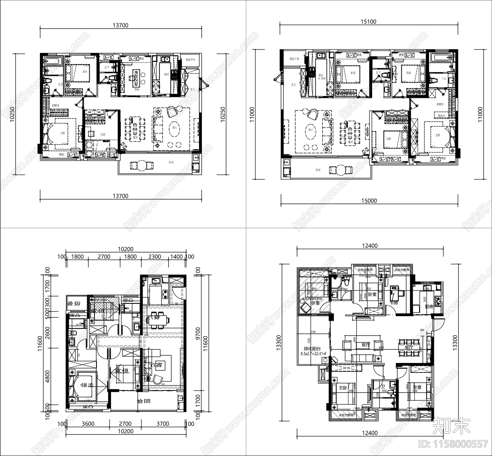 常用住宅小区标准化户型图库cad施工图下载【ID:1158000557】