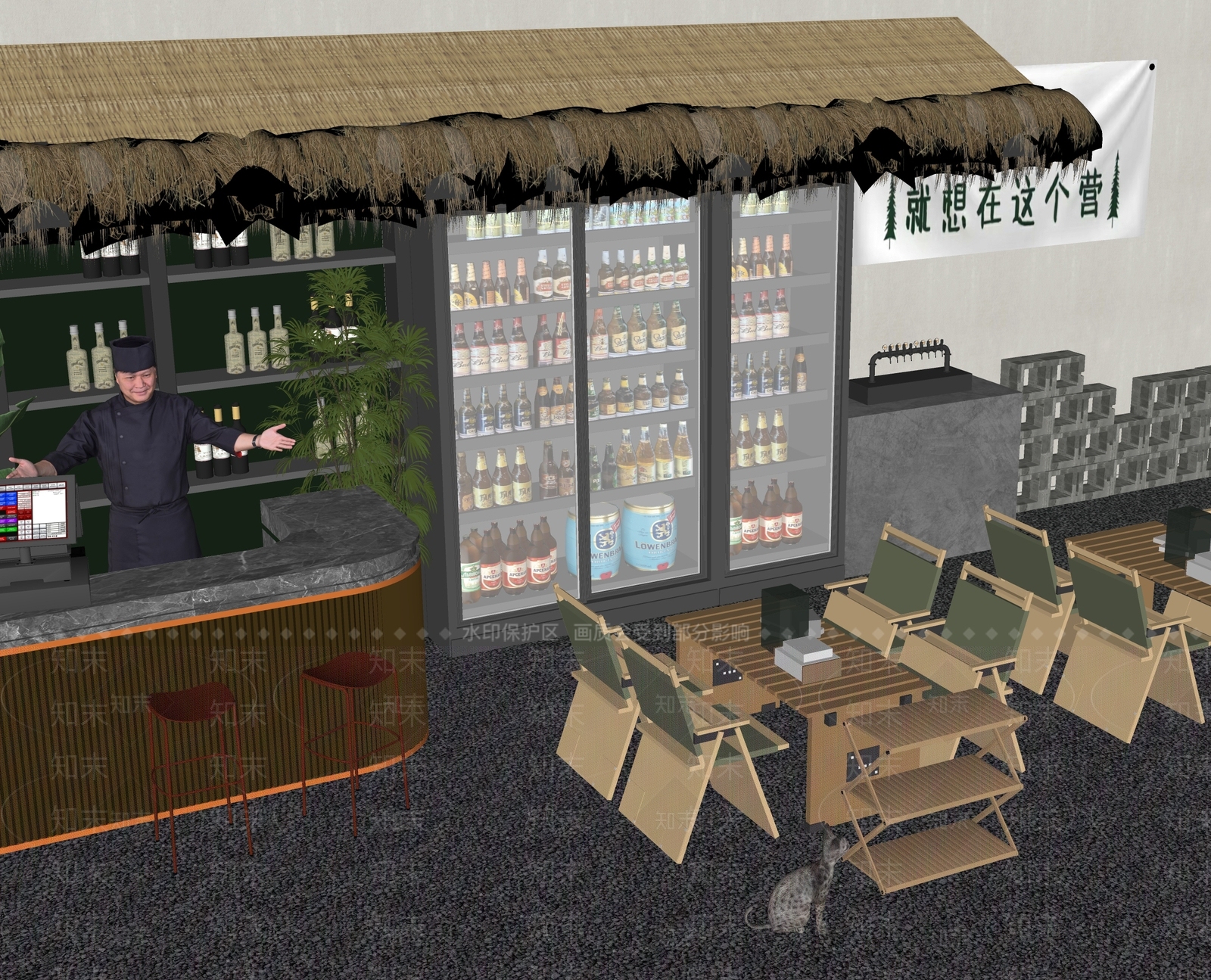 现代森系露营风酒吧SU模型下载【ID:1158005133】