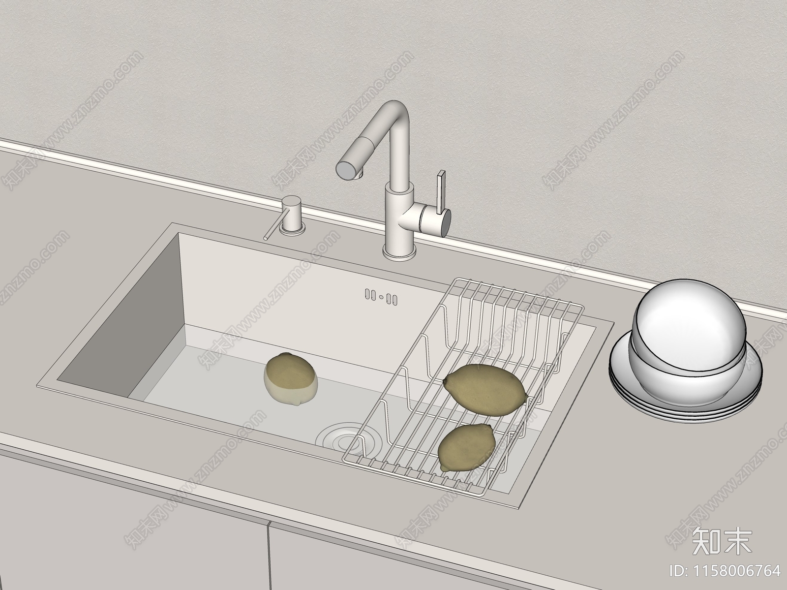 现代奶油风水槽洗菜盆SU模型下载【ID:1158006764】