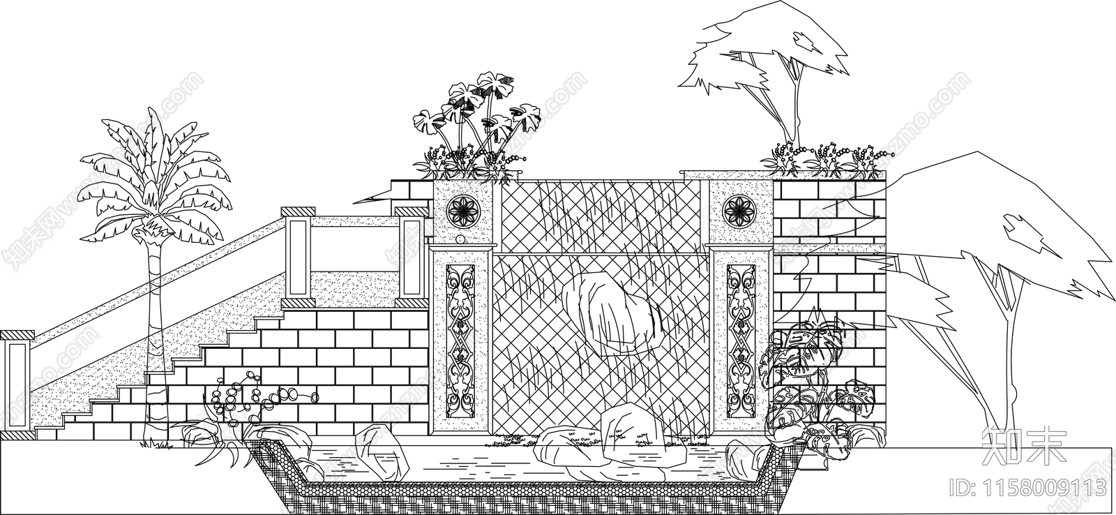 景观亲水平台水体景墙大样图施工图下载【ID:1158009113】