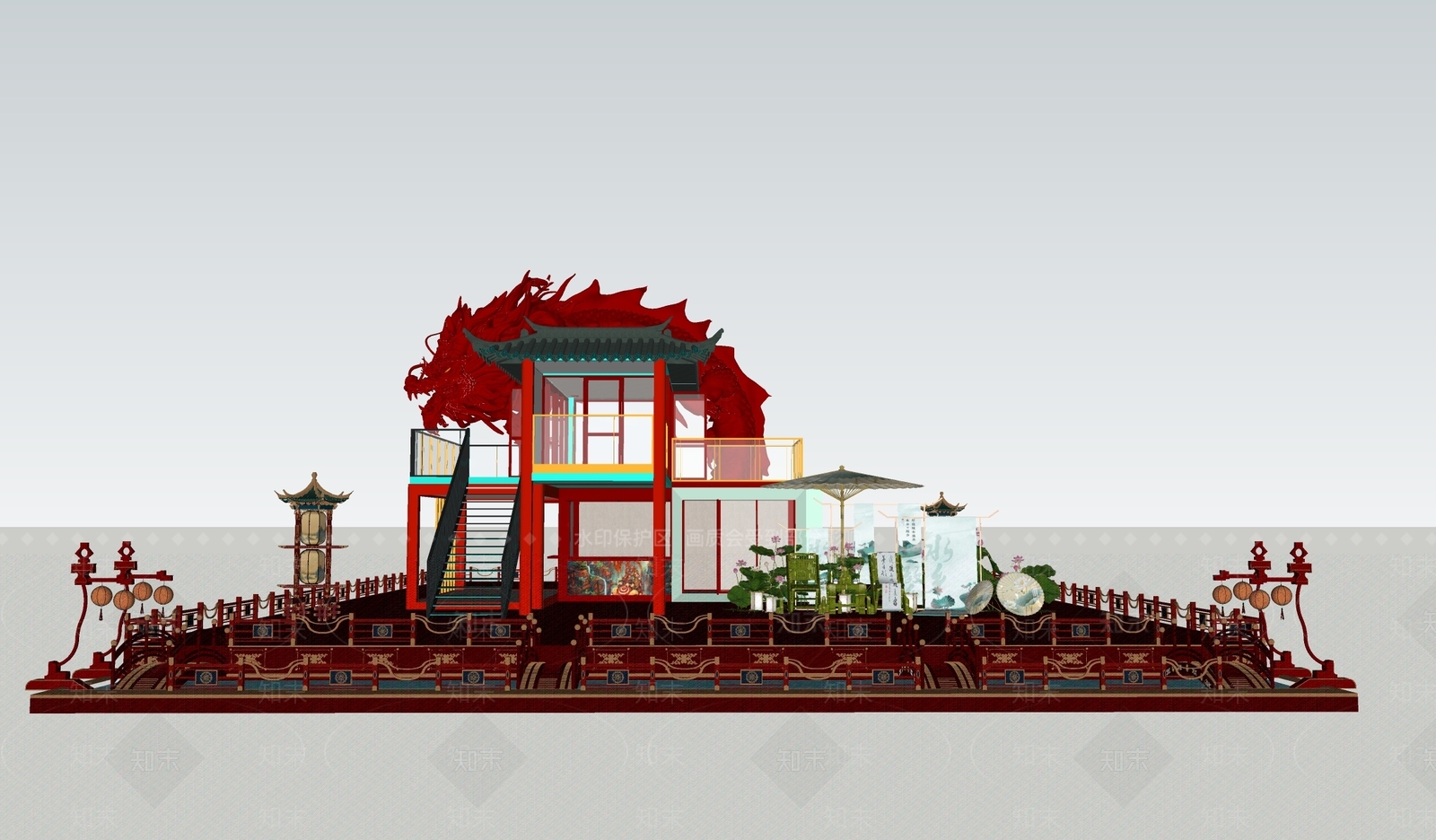 新中式餐饮建筑SU模型下载【ID:1158012045】