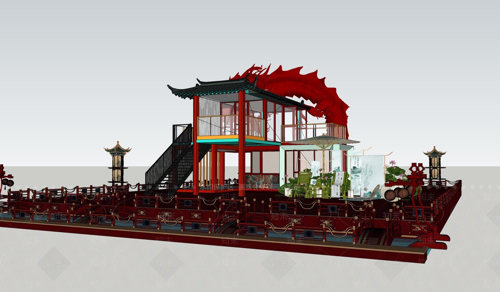 新中式餐饮建筑SU模型下载【ID:1158012045】