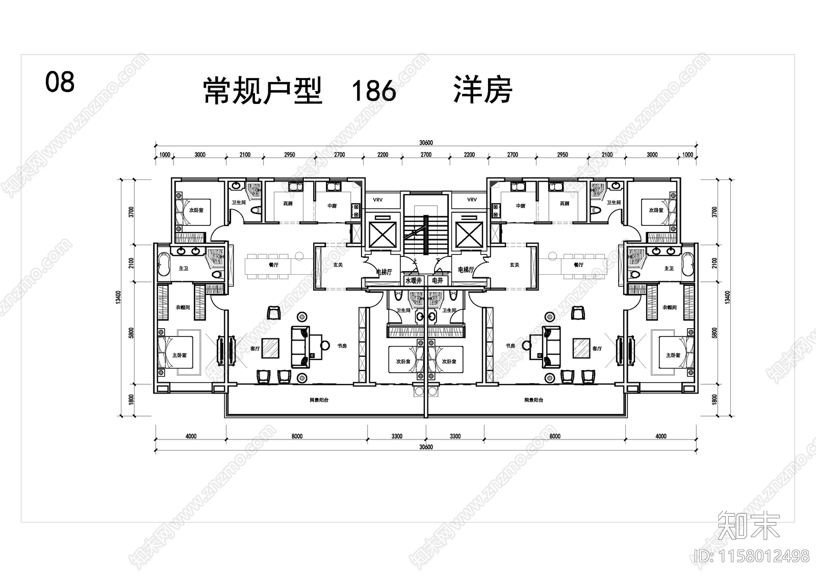 天华大平层精品户型库cad施工图下载【ID:1158012498】