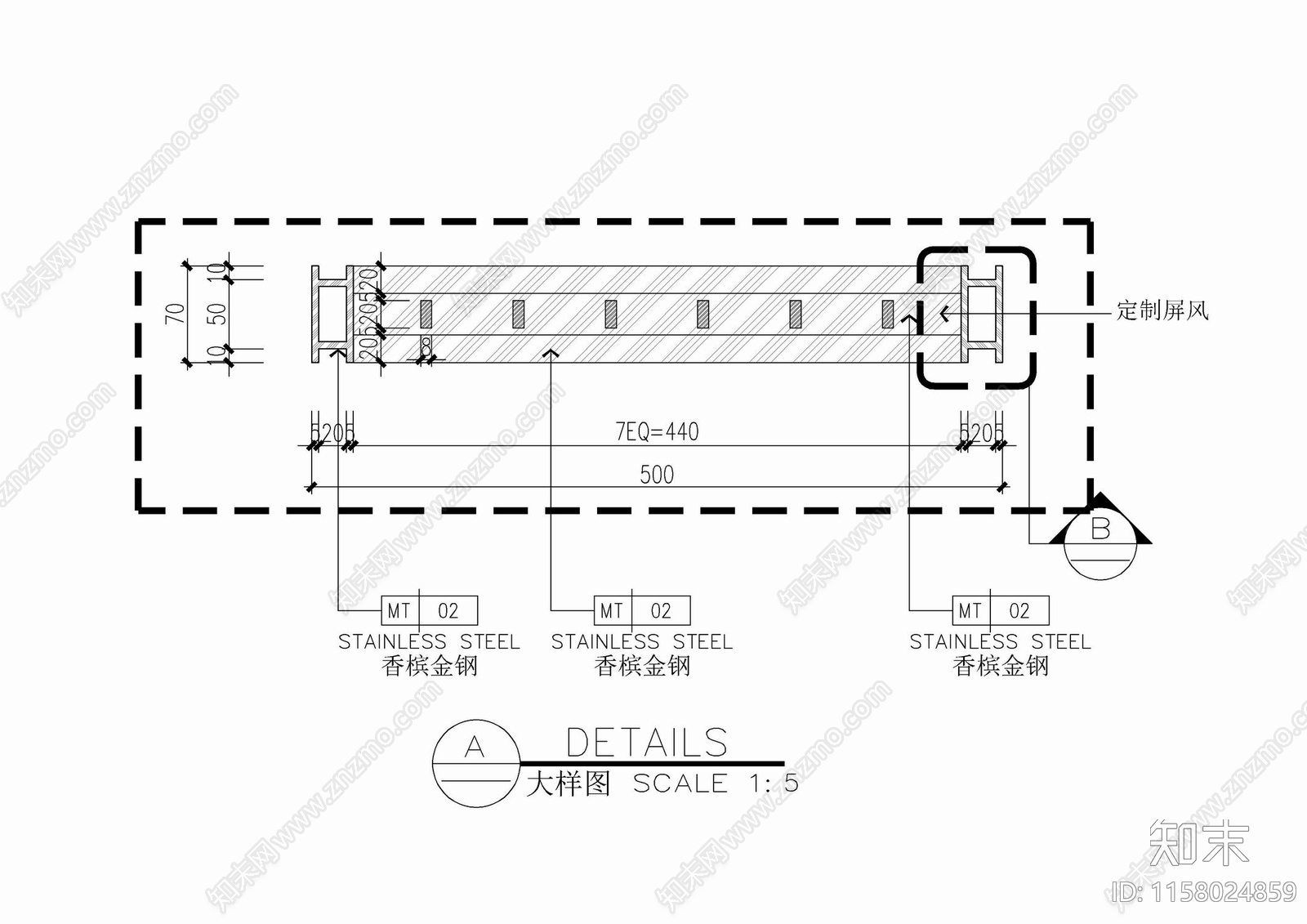 香槟金镂空雕花屏风隔断施工图下载【ID:1158024859】