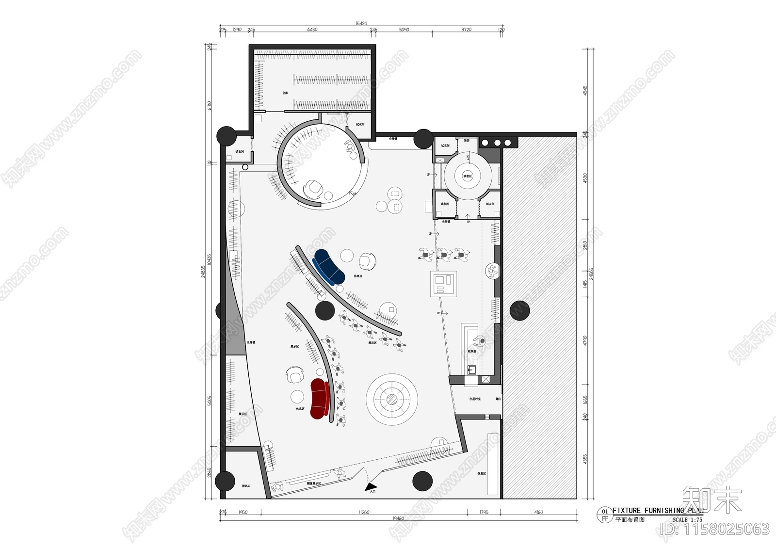 服装店服饰店买手店平面布置图施工图下载【ID:1158025063】