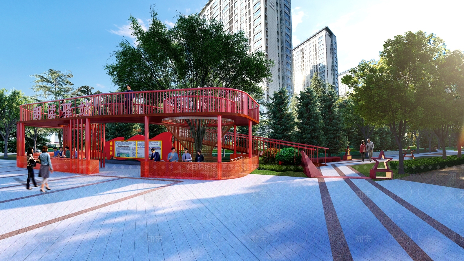 现代红色主题口袋公园SU模型下载【ID:1158026260】